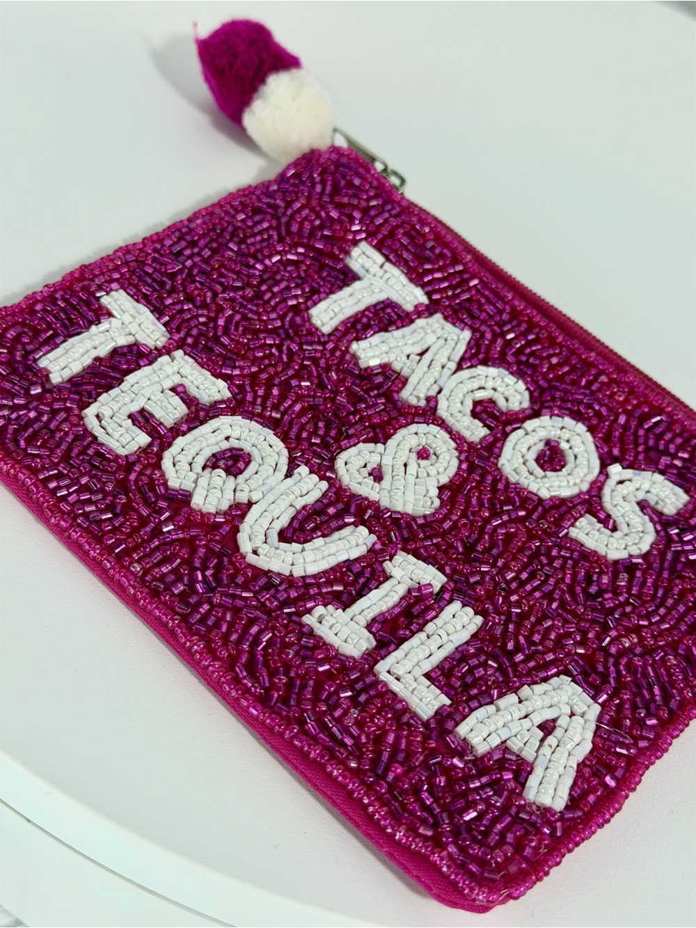 Tacos & Tequila Hot Pink & Fuchsia Hand Beaded Zip Pouch Clutch — NWT - Picture 2 of 4